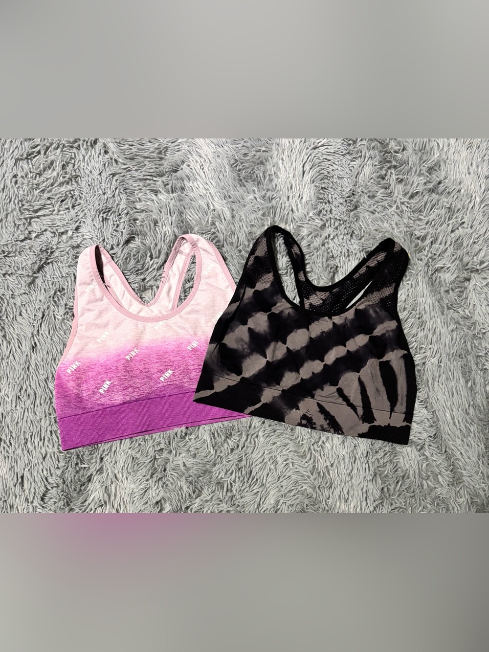 PINK Victoria's Secret Ombre Pink & Black Tie-Dye Racerback Sports Bras XL